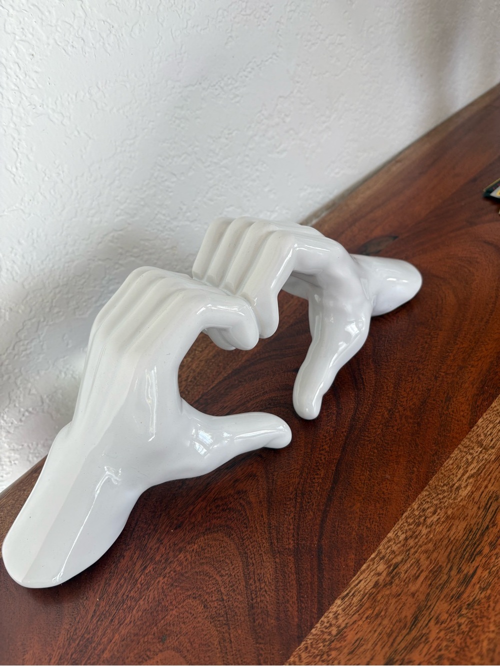 White Ceramic Hand Heart Sculpture